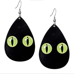 Halloween Black Cat Big Eyes Dangle Drop Earrings